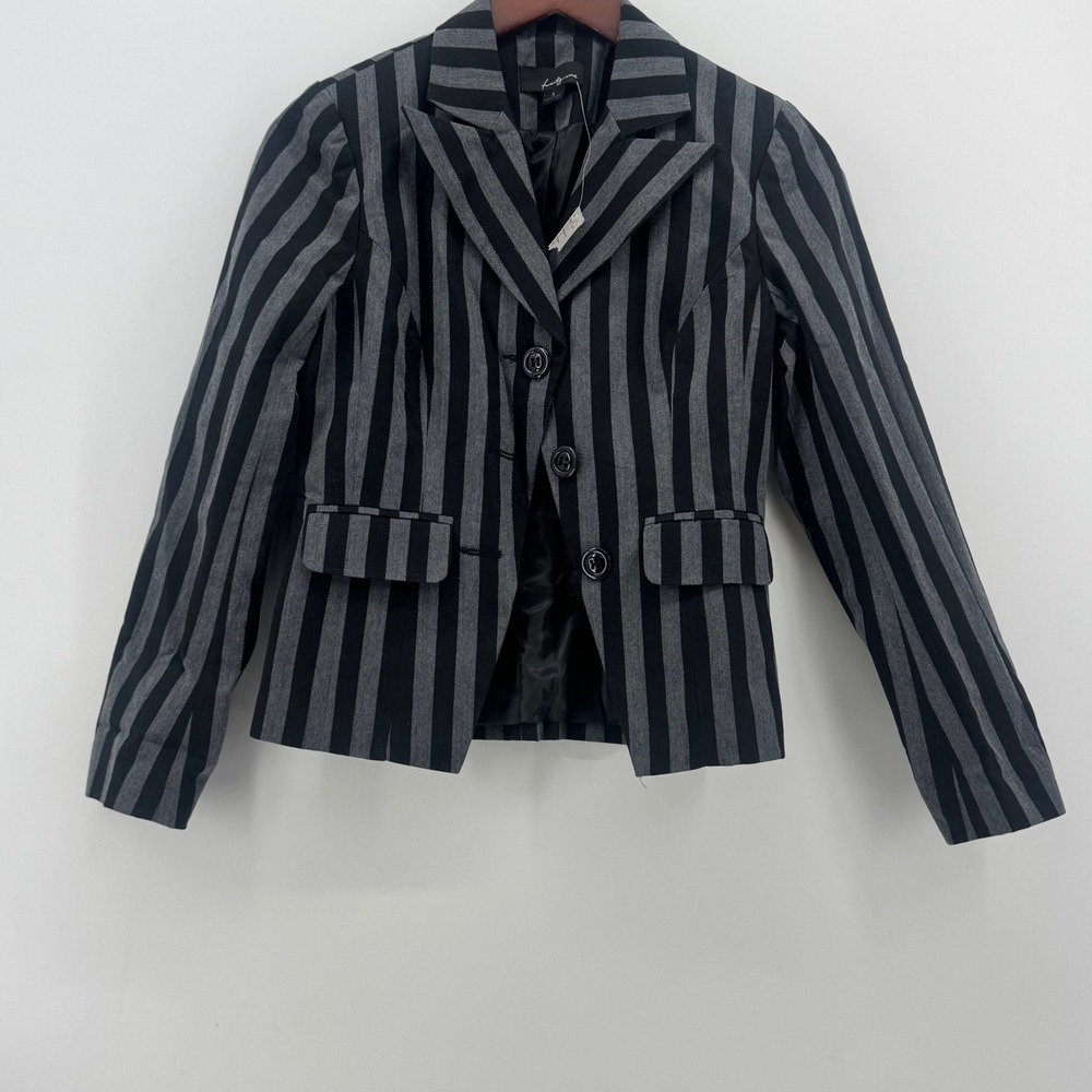 Twenty One Womens Striped Career Jacket Blazer Black Charcoal S J7607